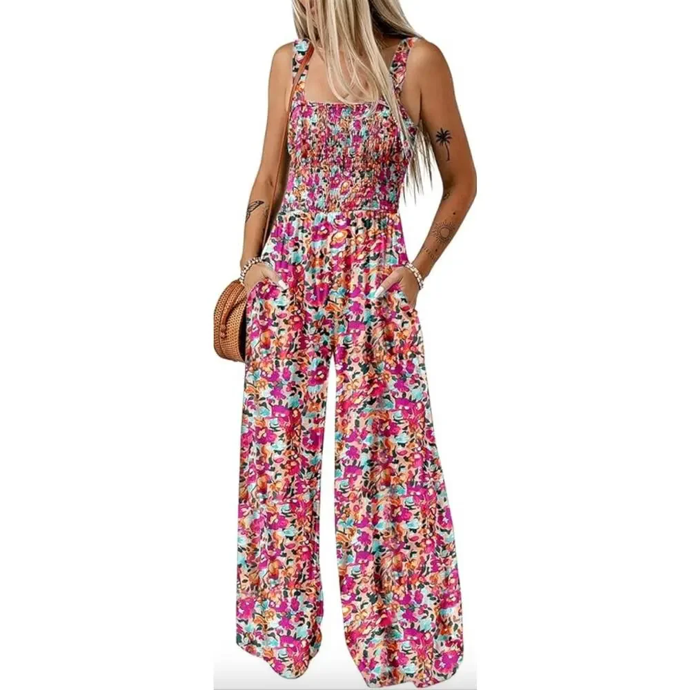 Dokotoo colorful floral wide leg jumpsuit with pockets - Picture 1 of 7